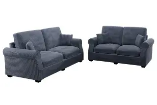 Dark Gray Sloped-Arm Corduroy Two-Piece Sofa and Loveseat Set, official Poundex view 4 of the exact F8429 sofa-and-loveseat set