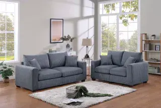 Dark Gray Square-Arm Corduroy Two-Piece Sofa and Loveseat Set, official Poundex view 1 of the exact F8314 sofa-and-loveseat set