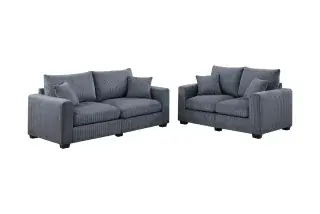 Dark Gray Square-Arm Corduroy Two-Piece Sofa and Loveseat Set, official Poundex view 2 of the exact F8314 sofa-and-loveseat set