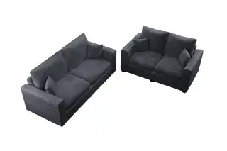 Dark Gray Square-Arm Corduroy Two-Piece Sofa and Loveseat Set, official Poundex view 5 of the exact F8314 sofa-and-loveseat set