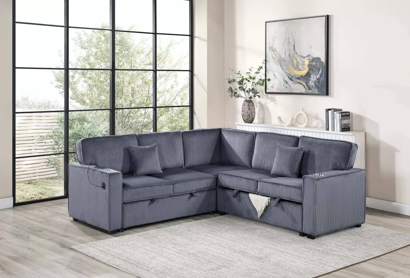 Dark Gray Three-Piece Convertible Sectional, official Poundex view 1 of the F8555 configuration