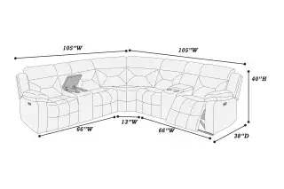 Dark Gray Velvet Manual Reclining Sectional with Two Consoles, official Poundex view 2 of exact F8144