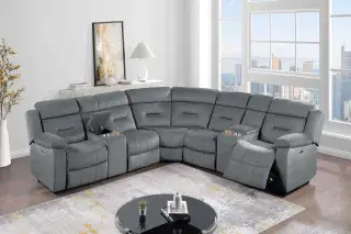 Dark Gray Velvet Power Reclining Sectional with Dual Consoles, official Poundex view 1 of exact F86638