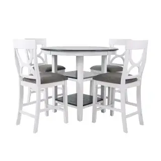 Distressed White Round Five-Piece Counter-Height Dining Set, official Poundex view 2 of the F2625 configuration