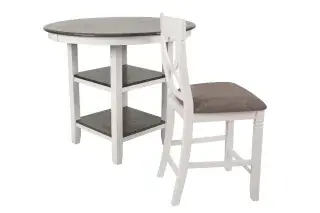 Distressed White Round Five-Piece Counter-Height Dining Set, official Poundex view 4 of the F2625 configuration