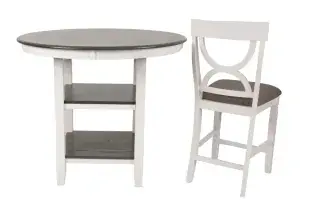 Distressed White Round Five-Piece Counter-Height Dining Set, official Poundex view 5 of the F2625 configuration