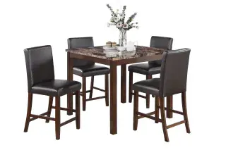 Espresso Faux-Marble Five-Piece Counter-Height Dining Set, official Poundex view 2 of the F2615 configuration
