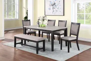 Espresso Six-Piece Dining Set with Bench, official Poundex view 1 of the F2607 configuration
