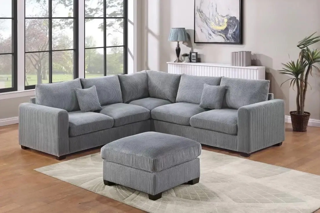 Fog Corduroy Sectional Sofa with Ottoman