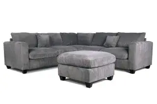 Poundex F8890 fog corduroy sectional, front angle with matching ottoman.