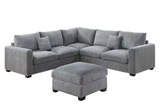 Poundex F8890 fog corduroy sectional, alternate full-product angle.