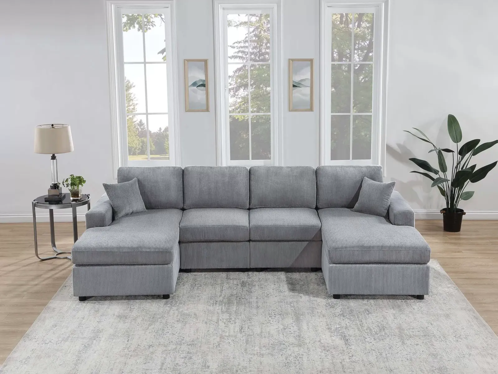 Fog Corduroy Three-Piece Sectional F8450, official Poundex view 1