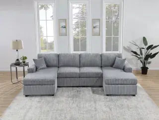 Fog Corduroy Three-Piece Sectional F8450, official Poundex view 1