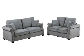 Fog Sloped-Arm Corduroy Two-Piece Sofa and Loveseat Set, official Poundex view 2 of the exact F8498 sofa-and-loveseat set