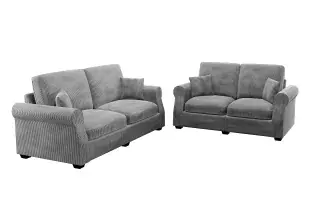 Fog Sloped-Arm Corduroy Two-Piece Sofa and Loveseat Set, official Poundex view 4 of the exact F8498 sofa-and-loveseat set