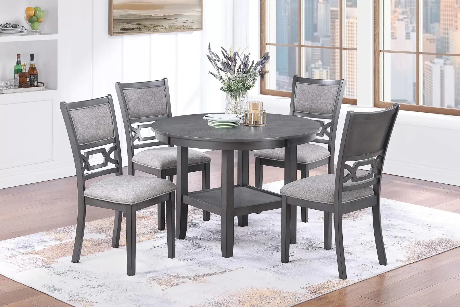 Gray Five-Piece Round Dining Set, official Poundex view 1 of the F2640 configuration