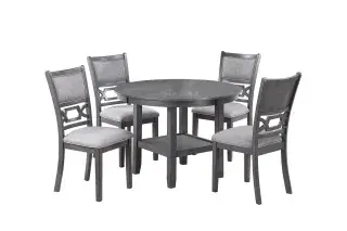 Gray Five-Piece Round Dining Set, official Poundex view 2 of the F2640 configuration