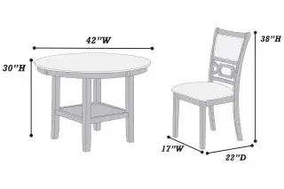 Gray Five-Piece Round Dining Set, official Poundex view 3 of the F2640 configuration