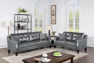 Gray Gel-Leatherette Two-Piece Sofa and Loveseat Set, official Poundex view 1 of the exact F8880 sofa-and-loveseat set