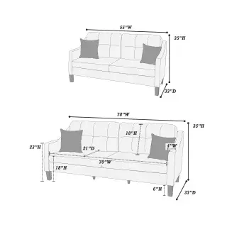 Gray Gel-Leatherette Two-Piece Sofa and Loveseat Set, official Poundex view 4 of the exact F8880 sofa-and-loveseat set