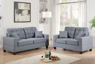 Gray Linen-Look Tufted Two-Piece Sofa and Loveseat Set, official Poundex view 1 of the exact F7858 sofa-and-loveseat set
