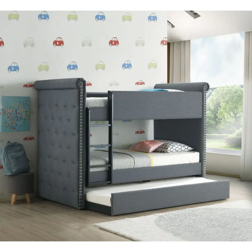 Gray Romana II Twin Bunk Bed with Trundle, official ACME view 1