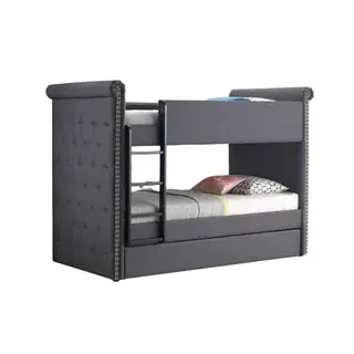 Gray Romana II Twin Bunk Bed with Trundle, official ACME view 2