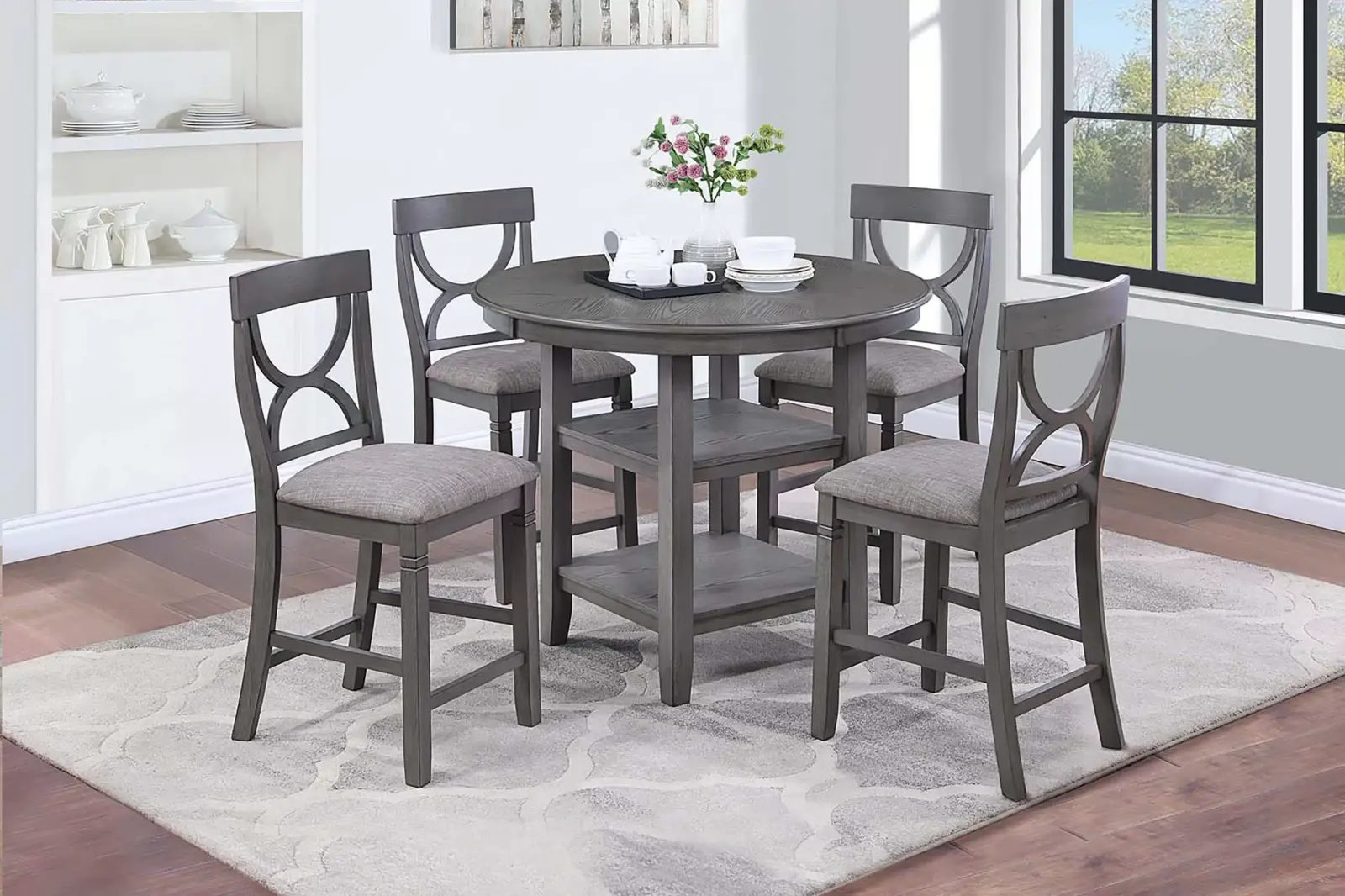 Gray Round Five-Piece Counter-Height Dining Set, official Poundex view 1 of the F2626 configuration