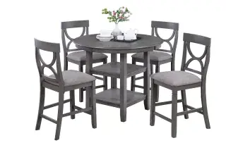 Gray Round Five-Piece Counter-Height Dining Set, official Poundex view 2 of the F2626 configuration