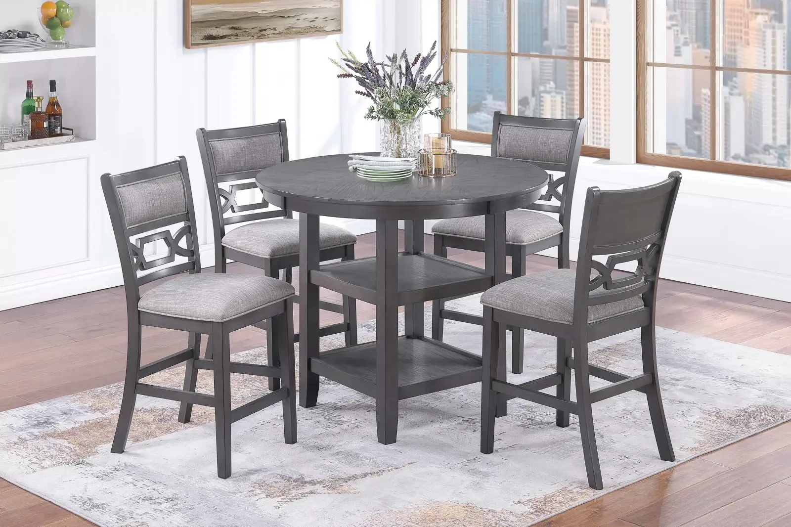 Gray Round Five-Piece Counter-Height Dining Set, official Poundex view 1 of the F2641 configuration