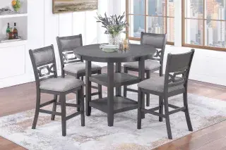 Gray Round Five-Piece Counter-Height Dining Set, official Poundex view 1 of the F2641 configuration