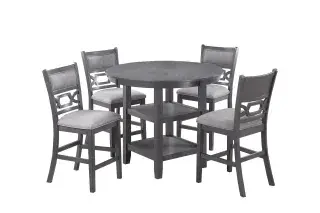 Gray Round Five-Piece Counter-Height Dining Set, official Poundex view 2 of the F2641 configuration
