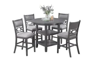 Gray Round Five-Piece Counter-Height Dining Set, official Poundex view 3 of the F2641 configuration