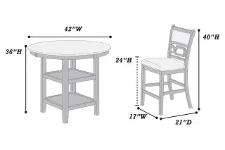 Gray Round Five-Piece Counter-Height Dining Set, official Poundex view 4 of the F2641 configuration