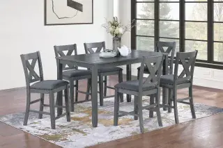 Gray Seven-Piece Counter-Height Dining Set, official Poundex view 1 of the F2639 configuration