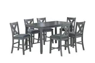Gray Seven-Piece Counter-Height Dining Set, official Poundex view 2 of the F2639 configuration