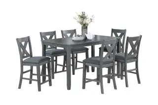 Gray Seven-Piece Counter-Height Dining Set, official Poundex view 3 of the F2639 configuration