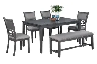 Gray Six-Piece Dining Set with Bench, official Poundex view 2 of the F2634 configuration