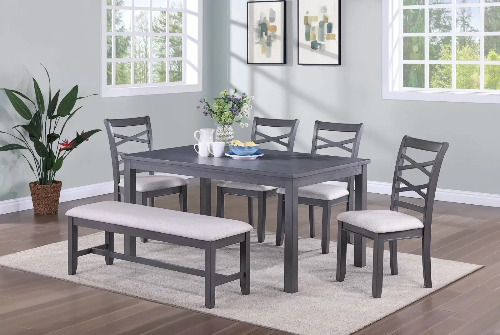 Gray Six-Piece Dining Set F2623, official Poundex view 1