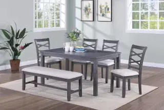 Gray Six-Piece Dining Set F2623, official Poundex view 1