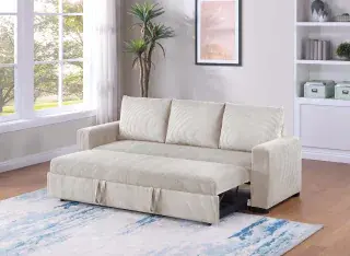 Ivory Corduroy Convertible Sleeper Sofa, official Poundex view 1