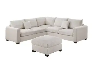 Poundex F8891 ivory corduroy sectional, alternate full-product angle.