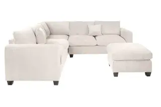 Poundex F8891 ivory corduroy sectional, side configuration with matching ottoman.