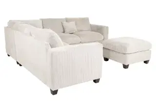Poundex F8891 ivory corduroy sectional, rear-side configuration.