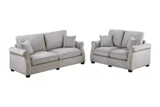 Ivory Sloped-Arm Corduroy Two-Piece Sofa and Loveseat Set, official Poundex view 2 of the exact F8499 sofa-and-loveseat set