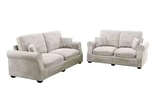 Ivory Sloped-Arm Corduroy Two-Piece Sofa and Loveseat Set, official Poundex view 4 of the exact F8499 sofa-and-loveseat set