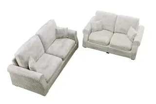Ivory Sloped-Arm Corduroy Two-Piece Sofa and Loveseat Set, official Poundex view 5 of the exact F8499 sofa-and-loveseat set