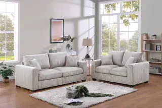 Ivory Square-Arm Corduroy Two-Piece Sofa and Loveseat Set, official Poundex view 1 of the exact F8428 sofa-and-loveseat set