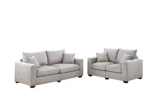 Ivory Square-Arm Corduroy Two-Piece Sofa and Loveseat Set, official Poundex view 2 of the exact F8428 sofa-and-loveseat set