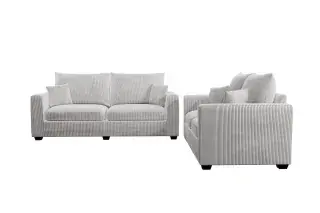 Ivory Square-Arm Corduroy Two-Piece Sofa and Loveseat Set, official Poundex view 3 of the exact F8428 sofa-and-loveseat set